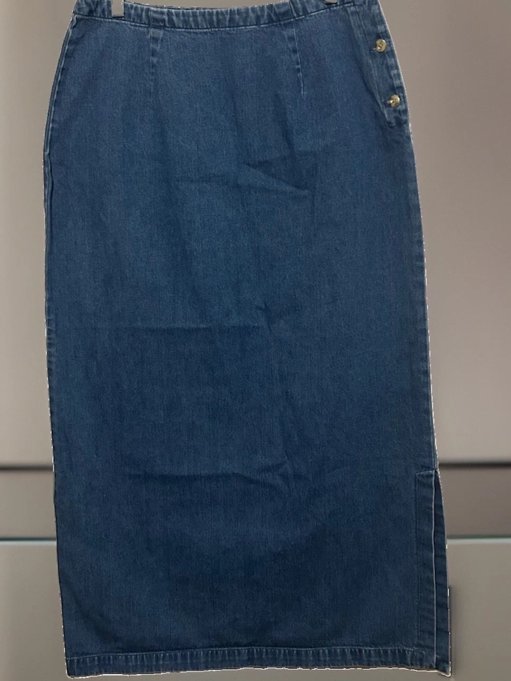 Eddie Bauer Denim Skirt 12 Homeschool Modest Side Vent Blue Jean Vintage Y2k 90s